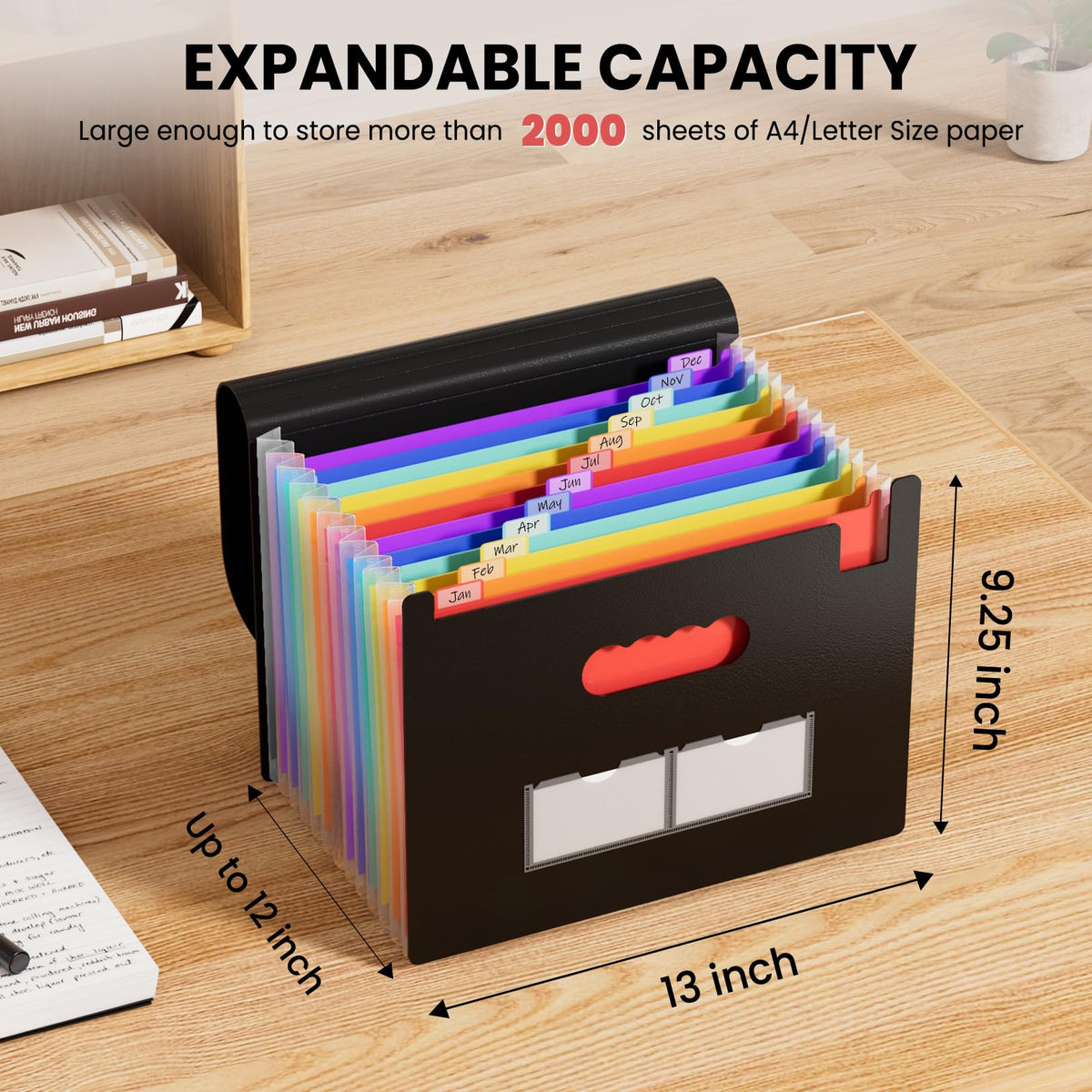 Sooez Accordion File Organizer, 13 Pockets Expanding File Folders, Portable Monthly Paper Bill Tax Receipt Organizer, Letter A4 Size Document Holder with Blank Labels, Black 🍁 All In One Marketplace Canada
