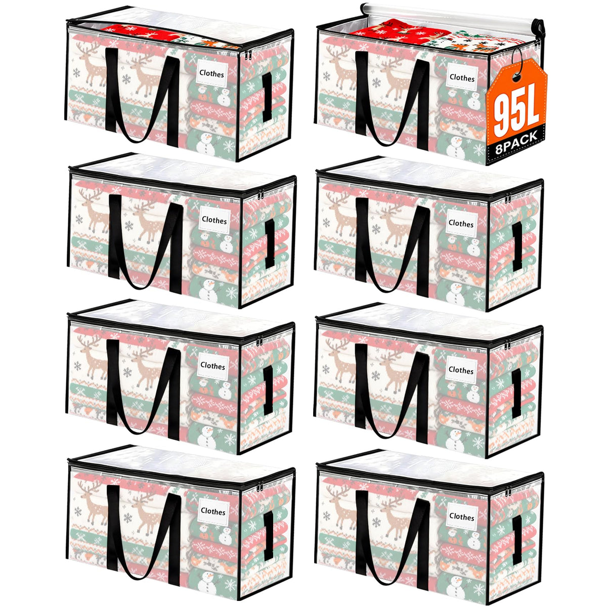 8 Pack Extra Large Heavy Duty Moving Bags,Clear Large Storage Bags with Lids,Moving Boxes with Zippers & Reinforced Handles,Transparent Packing Bags for College Dorm,Traveling,Christmas Decorations 🍁 All In One Marketplace Canada