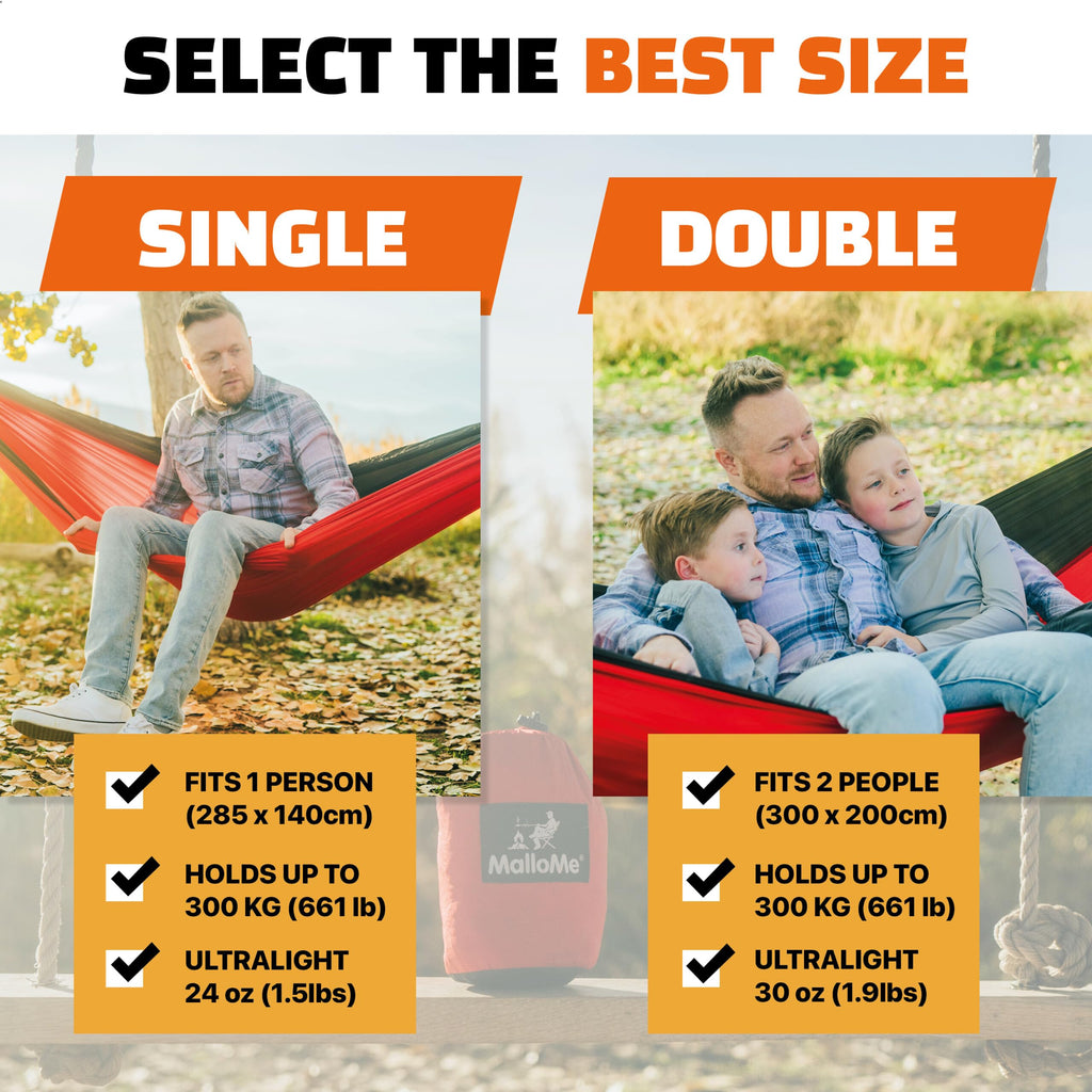 MalloMe Camping Hammock with Straps - Portable Outdoor Hammock for Adults, Kids - Single Hamac - 1 Person Hammocks - Tree Hamac Swing with Accessories - Hamock Tent for Travel - Hammocks for Outside 🍁 All In One Marketplace Canada