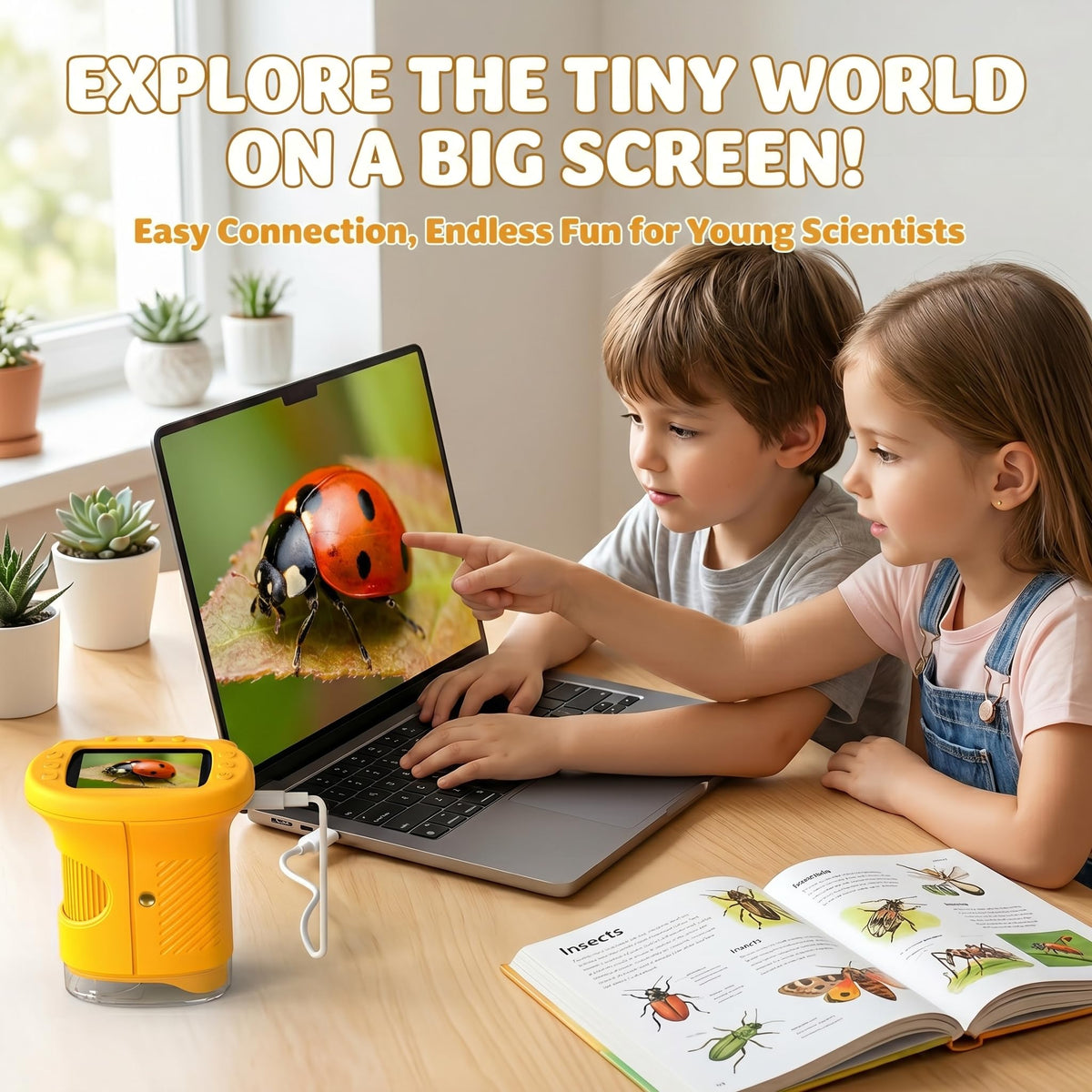 OAEBLLE Kids Microscope, 1000X 4K Digital Microscope with 2.4″ IPS Screen & 8 LED, USB Rechargeable, STEM Science Learning Kit Toys, Great Gift for Boys and Girls Aged 4-12