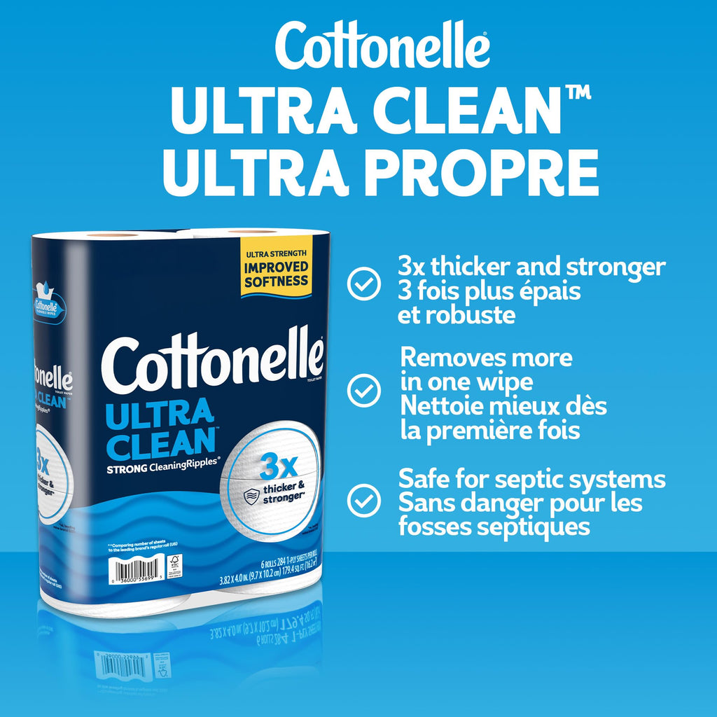 Cottonelle Toilet Paper, 24 Family Mega Rolls = 132 Regular Rolls (4 Packs of 6), Ultra Clean, Strong Bathroom Tissue, 353 Sheets per Roll, Packaging May Vary 🍁 All In One Marketplace Canada