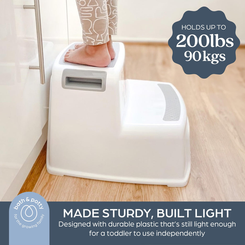 Dreambaby - 2 Up Toddler Step Stool With Non Slip Base, Kids Step Stool for Bathroom, Potty Training and Kitchen, Holds up to 175lbs - Grey & White 🍁 All In One Marketplace Canada