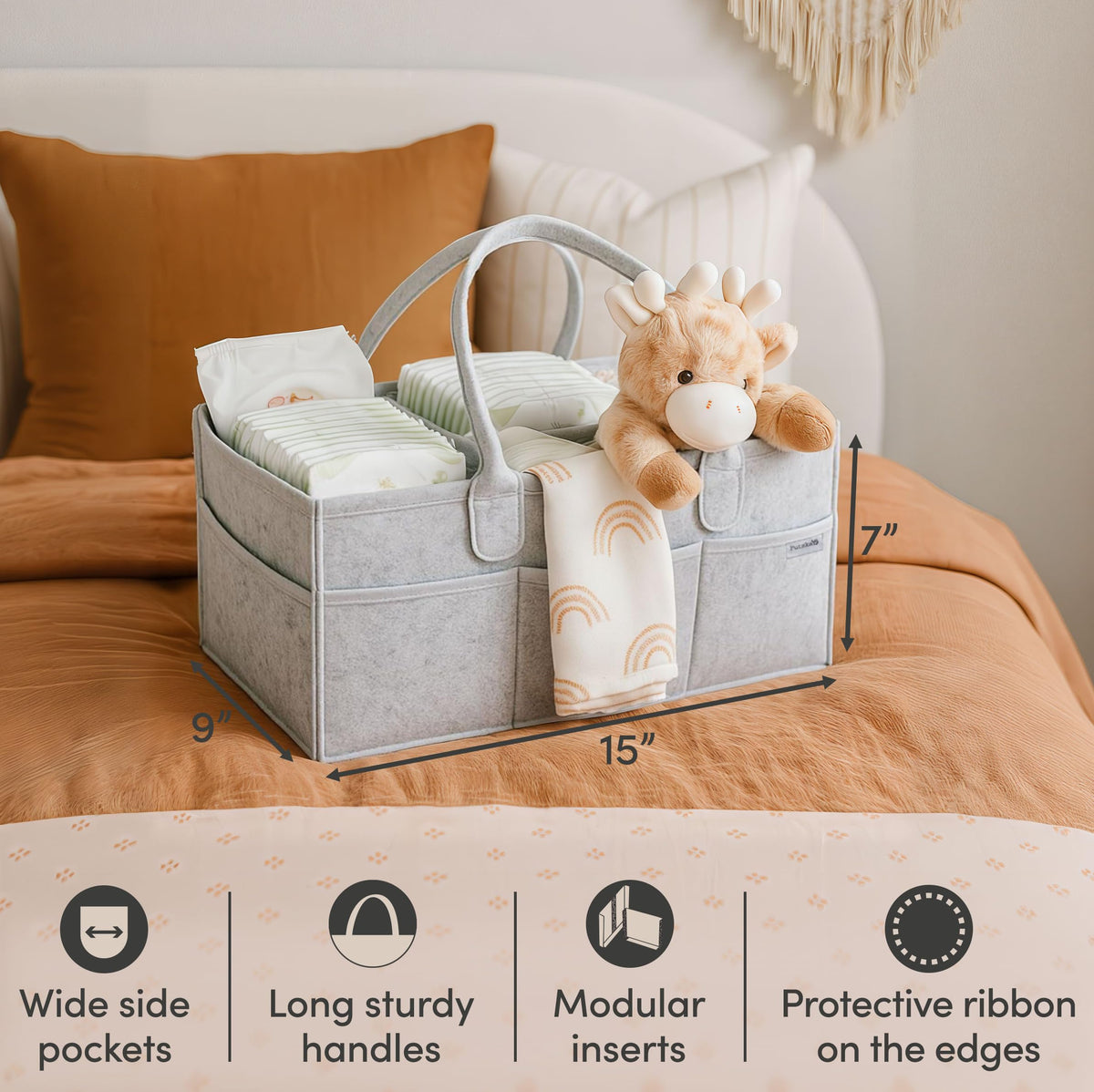 PUTSKA Baby Diaper Caddy Organizer - Nursery Storage Basket for Diaper Station, Baby Basket Shower Gift List and Registry Must-Have, Newborn Essentials, Nursery Decor for Boy or Girl - Grey, Large 🍁 All In One Marketplace Canada