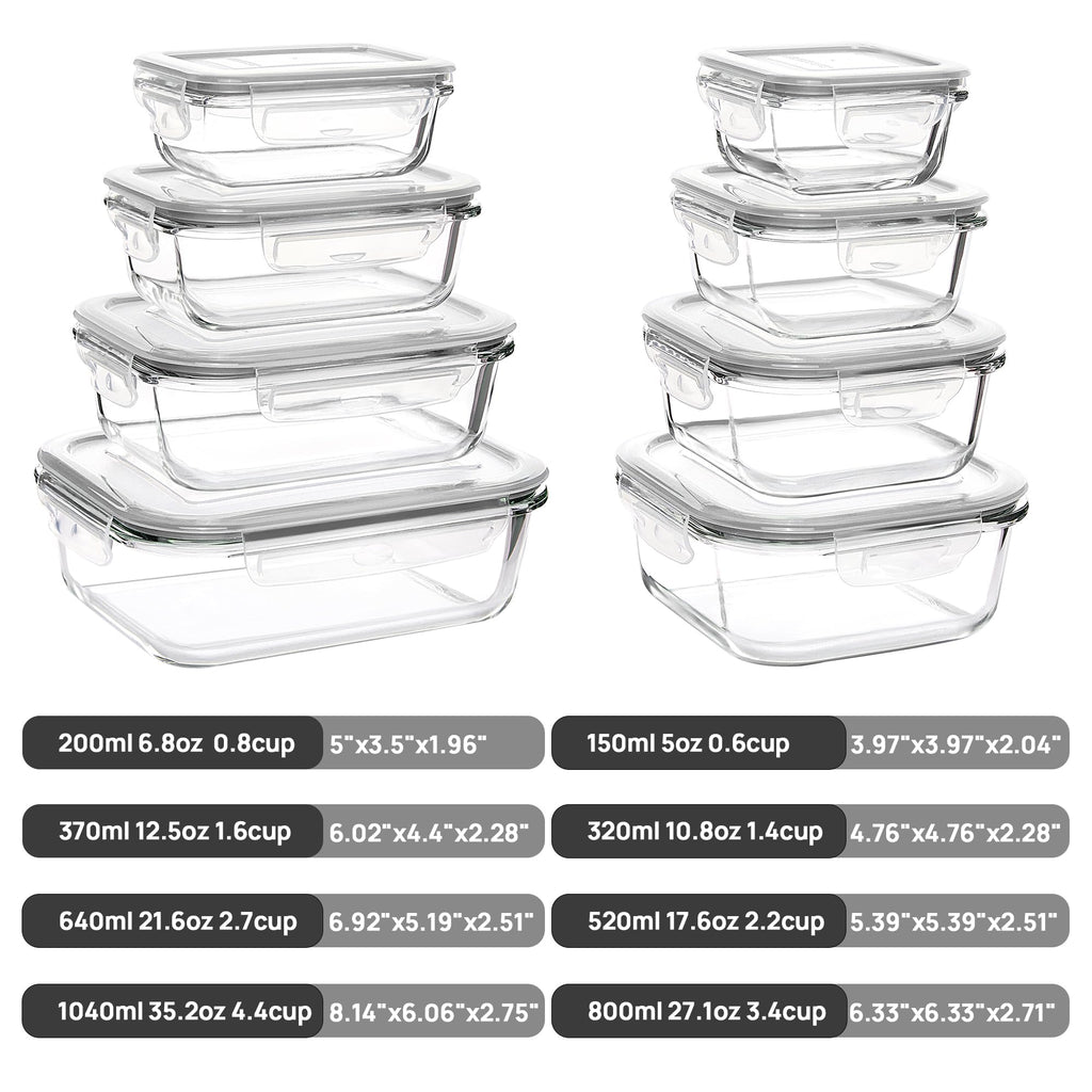 Vtopmart 8 Pack Glass Container Food Storage, Meal Prep Containers with Airtight Lids for Leftover, On-the-go, Safe for Microwave, Oven, Freezer and Dishwasher, Grey 🍁 All In One Marketplace Canada