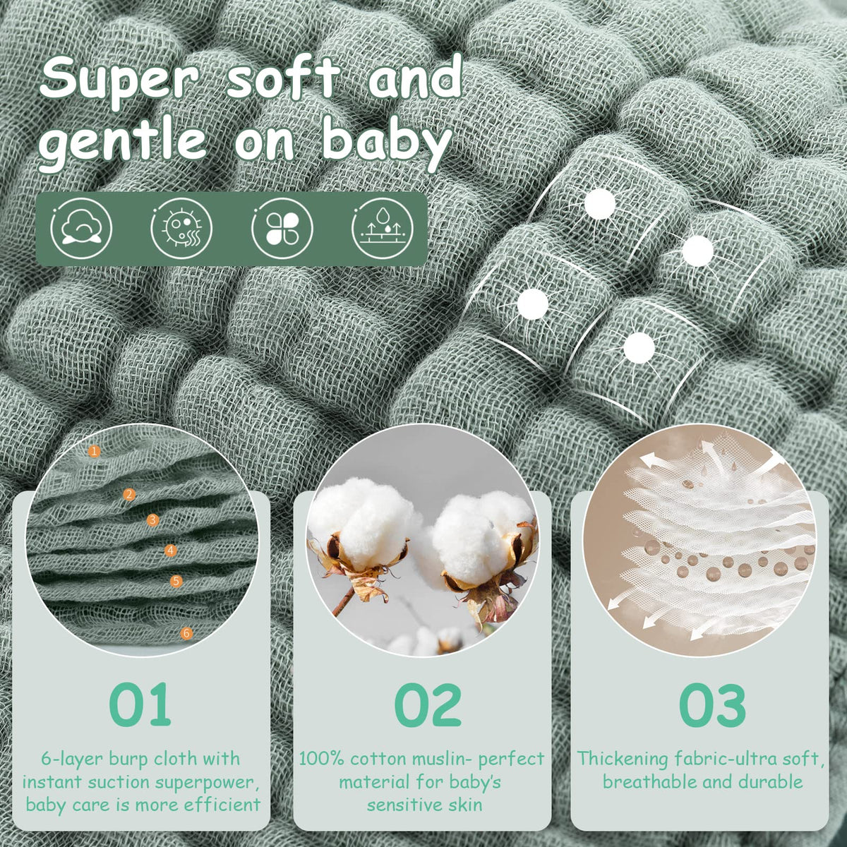 Looxii Muslin Burp Cloths 6 Pack 100% Cotton Muslin Cloths Large 20''x10'' Extra Soft Absorbent Burping Cloth for Baby Boys and Girls (Multicolor) 🍁 All In One Marketplace Canada