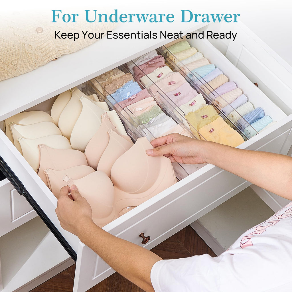 Vtopmart 8 Pack Drawer Dividers for Clothes, Adjustable 4" High Expandable from 10.2"-16.5" Dresser Drawer Organizer, Clear Plastic Dresser Organizer for Baby Clothes, Underwear, Socks 🍁 All In One Marketplace Canada