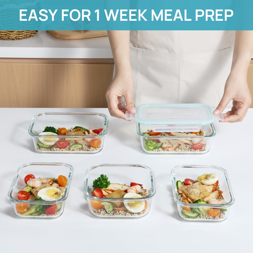 Vtopmart 8 Pack Glass Container Food Storage, Meal Prep Containers with Airtight Lids for Leftover, On-the-go, Safe for Microwave, Oven, Freezer and Dishwasher, Grey 🍁 All In One Marketplace Canada