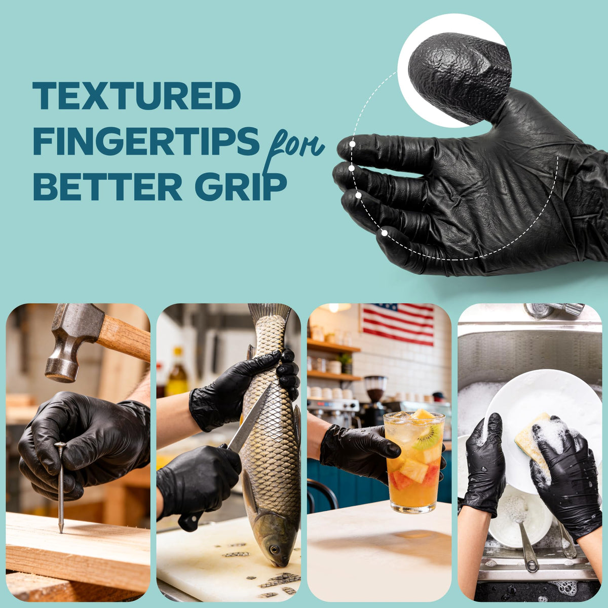 Gusto Disposable Nitrile Work Gloves — 6 Mil, Black, Large (100)