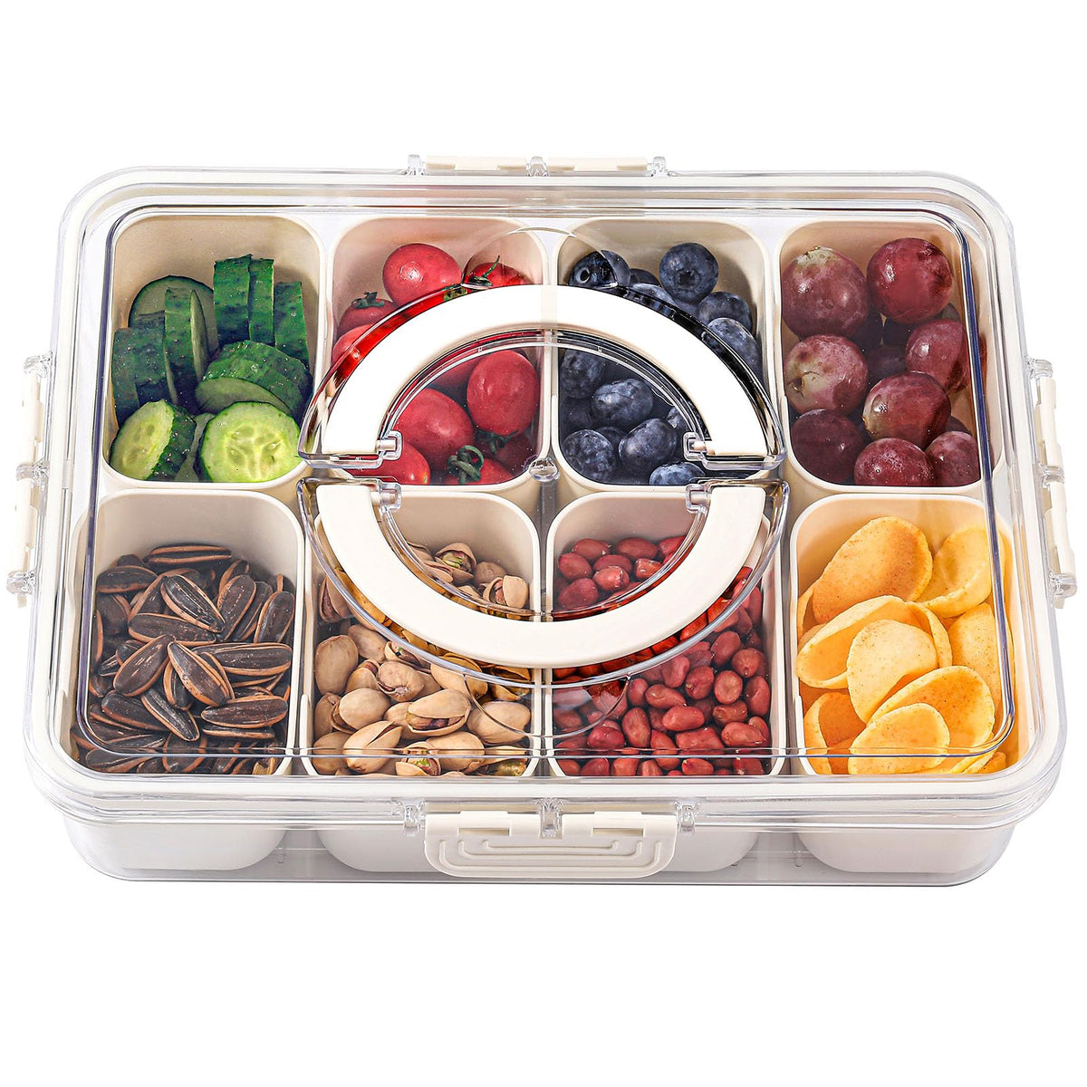 Snackle Box Container with Lid & Handle, Airtight Divided Snack Organizer, Portable Charcuterie Board for Travel, Road Trips, Picnic, Fruits, Veggies, Candy & Nuts 🍁 All In One Marketplace Canada