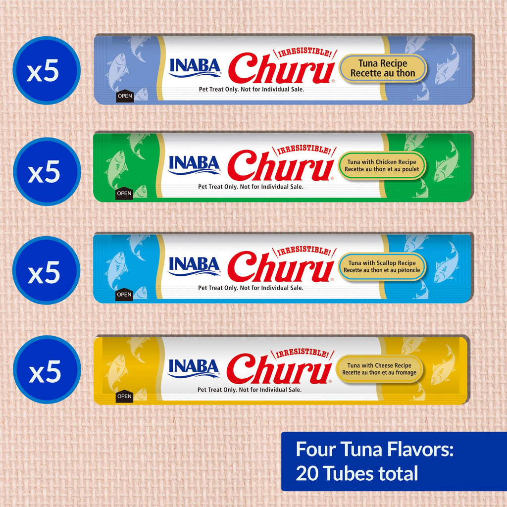 INABA Churu Cat Treats, Grain-Free, Lickable, Squeezable Creamy Purée Cat Treat/Topper with Vitamin E & Taurine, 0.5 Ounces Each Tube, 20 Tubes, Tuna Variety Box 🍁 All In One Marketplace Canada