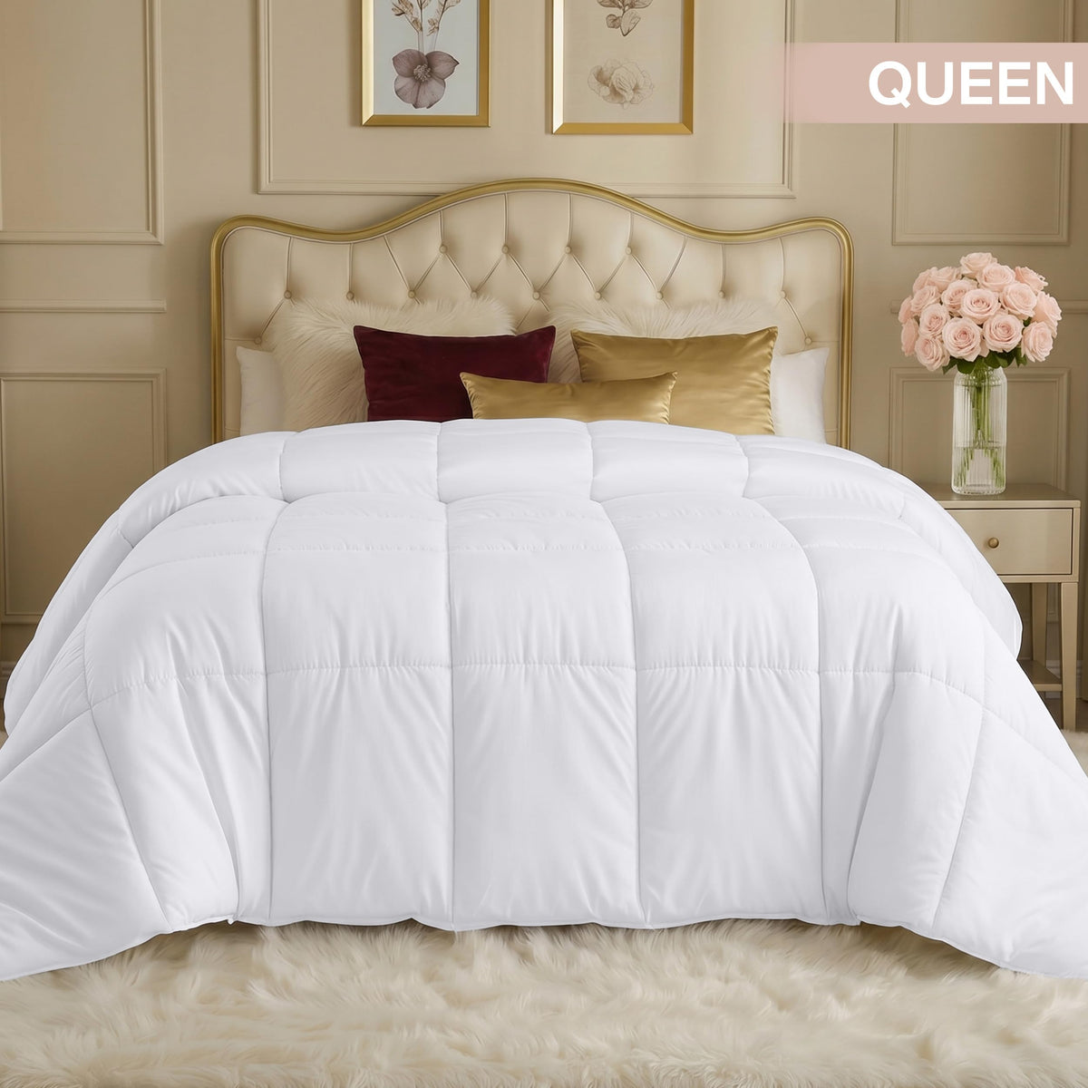 Utopia Bedding Comforters Queen Size, All Season Duvet Insert, Down Alternative Box Stitched Bed Comforter with Corner Tabs, Machine Washable (White) 🍁 All In One Marketplace Canada