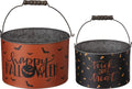 Primitives by Kathy Halloween Metal Buckets, Set of 2, Trick or Treat, Happy Halloween