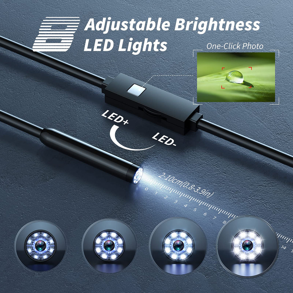 Kinpthy Endoscope Camera with Light,1920P HD Borescope Tools with 8 Adjustable LED Lights, Endoscope with Semi-Rigid Snake Camera, Inspection Borescope for iOS and Android-16.4ft Single Lens 🍁 All In One Marketplace Canada