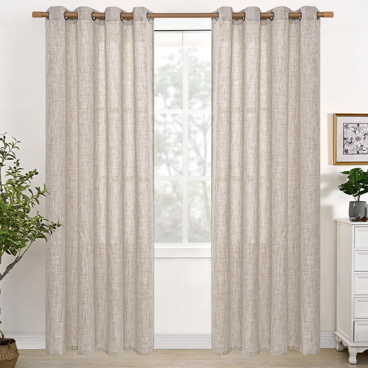 YoungsTex Natural Linen Curtains 84 Inch Long for Living Room Bedroom Grommet Top Light Filtering Privacy Linen Textured Window Semi Sheer Drapes, 2 Panels, 52x84 Inch, Natural 🍁 All In One Marketplace Canada