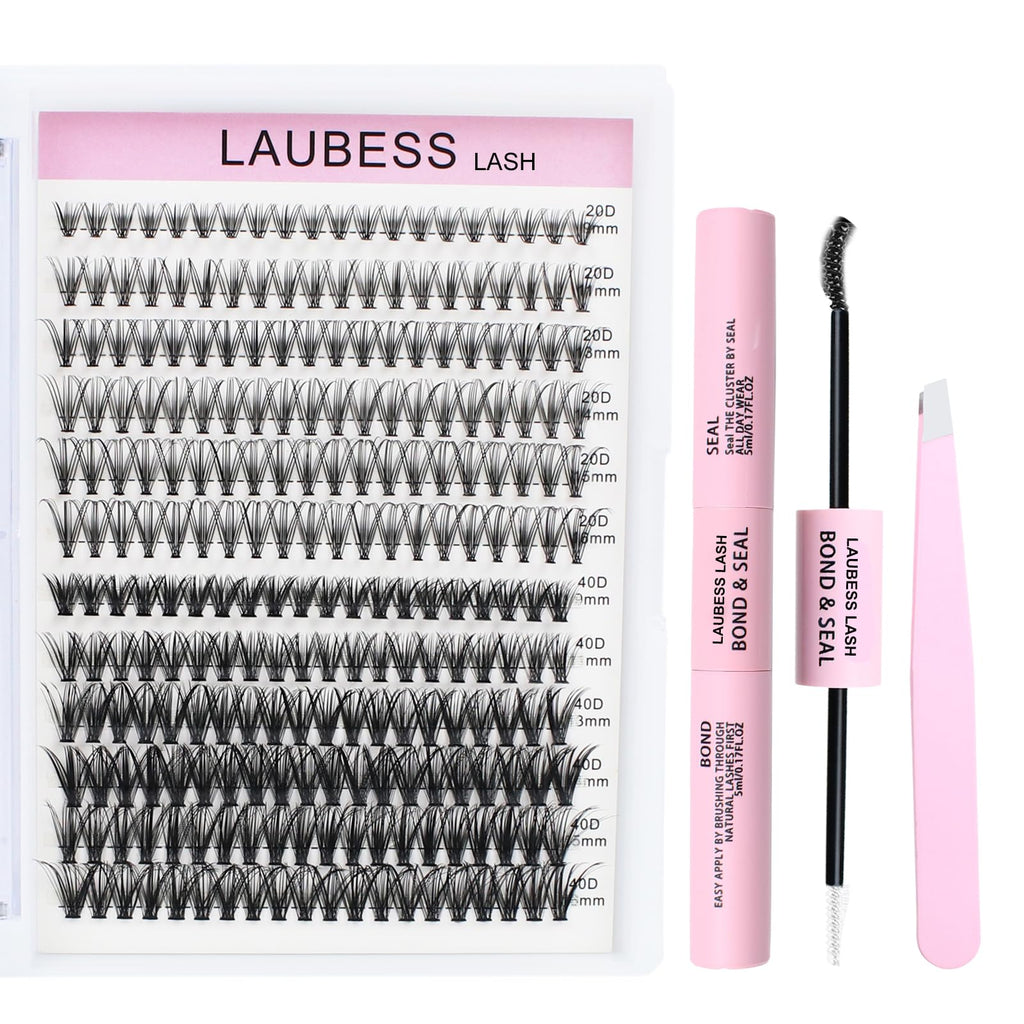 Lash Extension Kit 20D+40D Clusters With Bond and Seal - Waterproof DIY Eyelash Extension Set With Tweezers (Set 20D/40D-0.07D-9-16Mix) 🍁 All In One Marketplace Canada