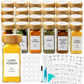 AISIPRIN 24 Pcs Glass Spice Jars with Bamboo Airtight Lids and 398 Labels, 4oz Empty Square Containers Seasoning Storage Bottles - Shaker Lids, Funnel, Brush and Marker Included 🍁 All In One Marketplace Canada