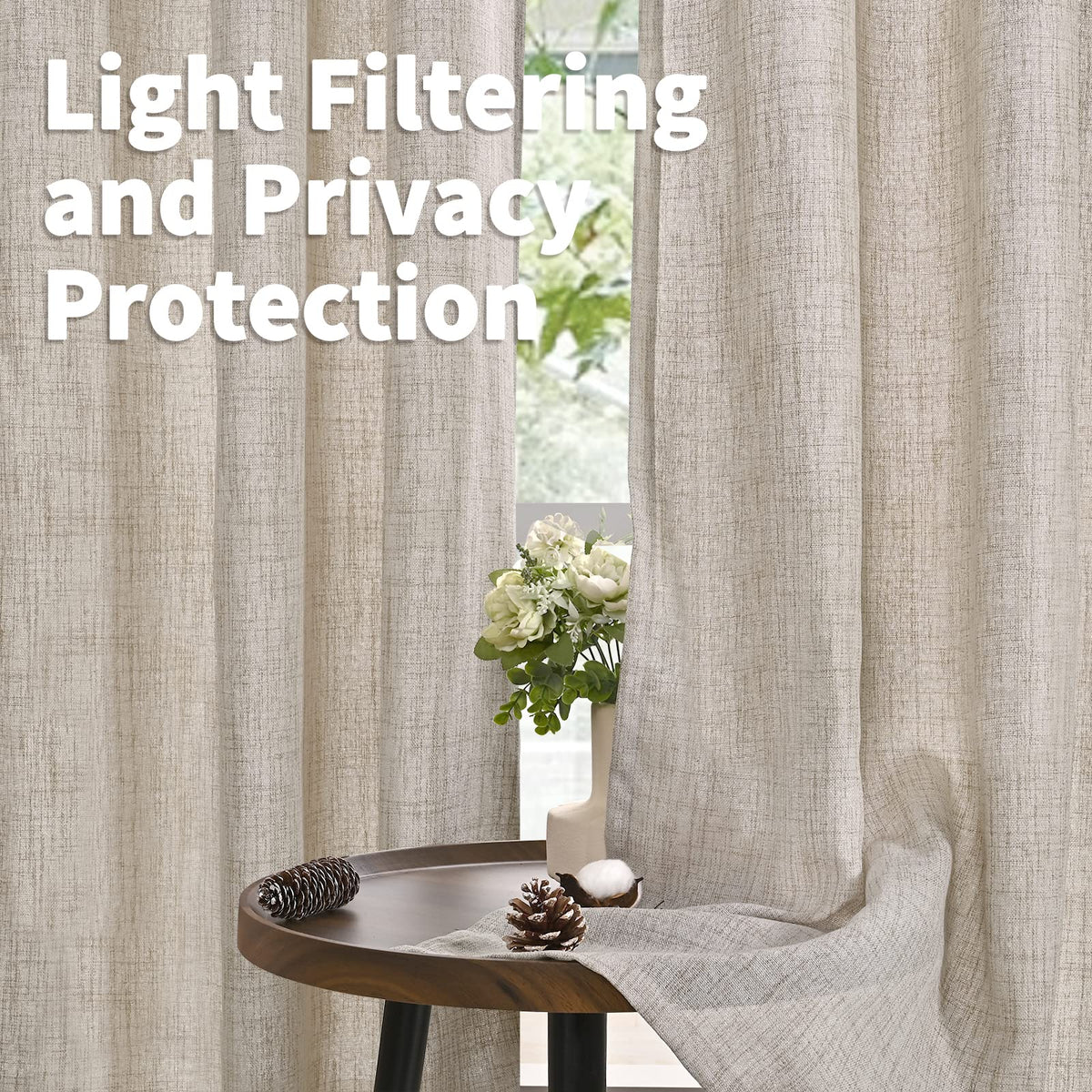 YoungsTex Natural Linen Curtains 84 Inch Long for Living Room Bedroom Grommet Top Light Filtering Privacy Linen Textured Window Semi Sheer Drapes, 2 Panels, 52x84 Inch, Natural 🍁 All In One Marketplace Canada