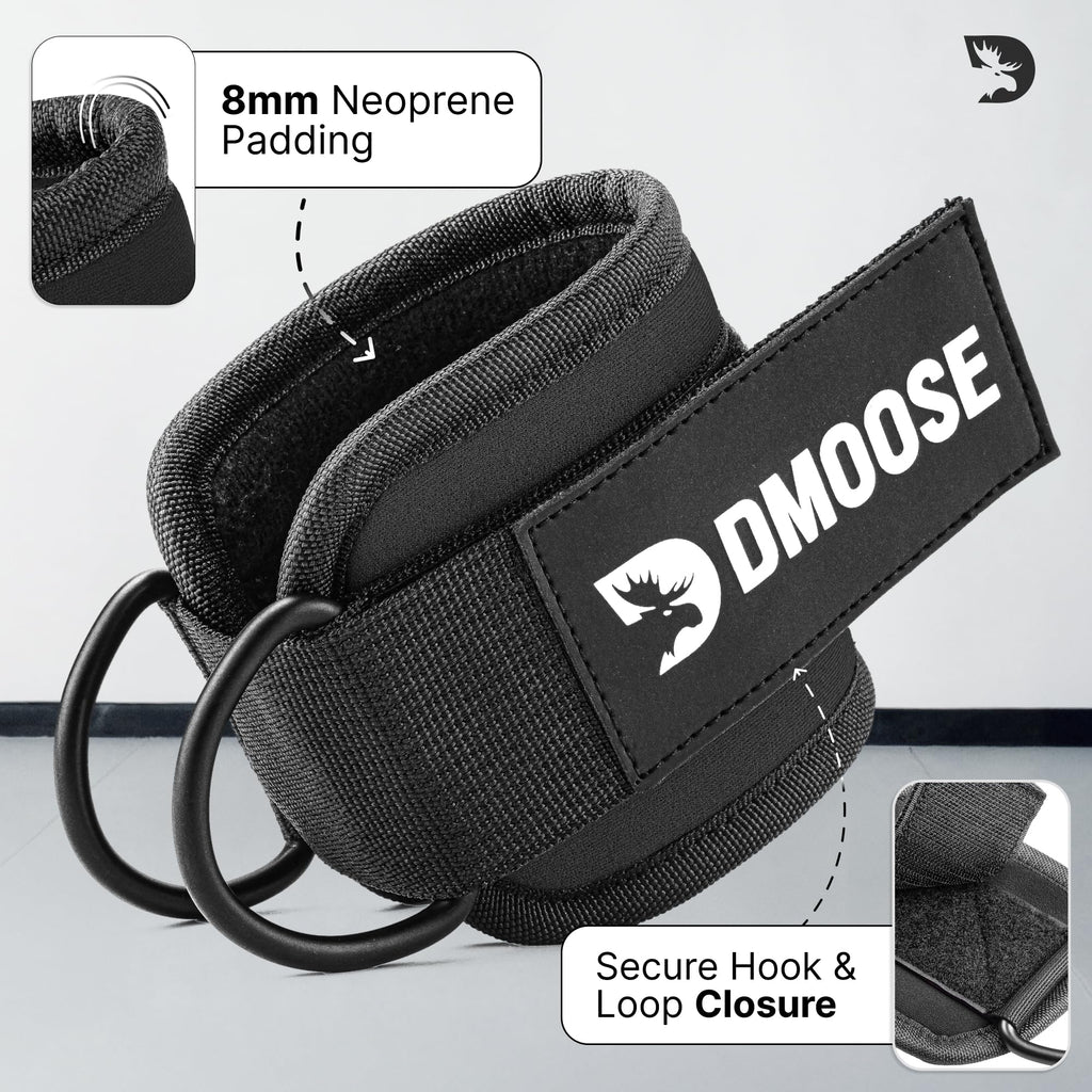 DMoose Ankle Straps for Cable Machines for Kickbacks, Glute Workouts, Leg Extensions, Curls, and Hip Abductors for Men and Women, Adjustable Ankle Strap with Double D-Rings and Neoprene Support 🍁 All In One Marketplace Canada