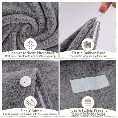 3 Pack Microfiber Hair Towel BEoffer Super Absorbent Hair Wraps for Women Wet Hair, Fast Drying Hair Turban, Hair Caps with Buttons for Drying Curly, Long & Thick Hair Anti Frizz (Gray+Pink+Blue) 🍁 All In One Marketplace Canada