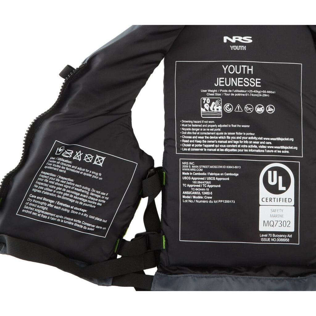 NRS Crew Youth PFD's UL & ULC Approved for 25-40 KG