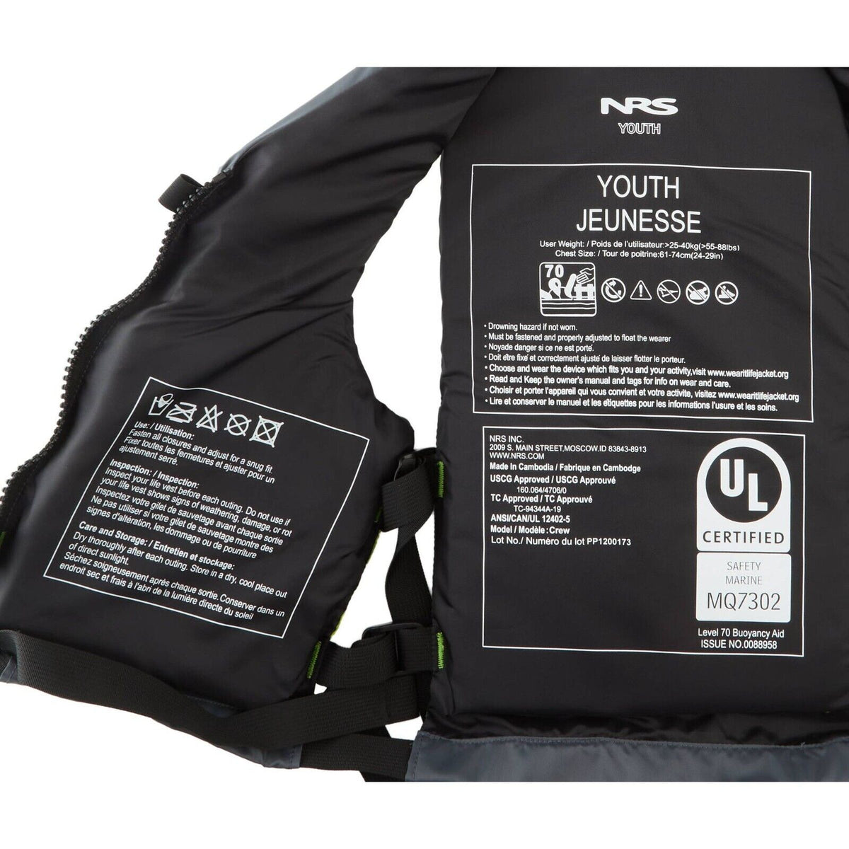 NRS Crew Youth PFD's UL & ULC Approved for 25-40 KG